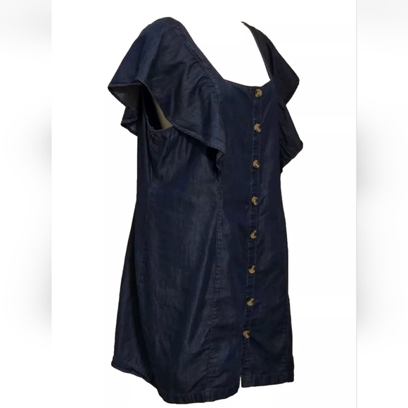a. n. a. Square Neck Flutter Sleeve Soft Denim Button Up Cotton Mini Dress XXL - Picture 3 of 16